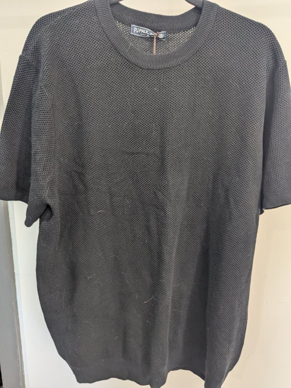 PJ PAUL JONES Mens T-Shirts Crew Neck Waffle Knit Viscose XL Black
